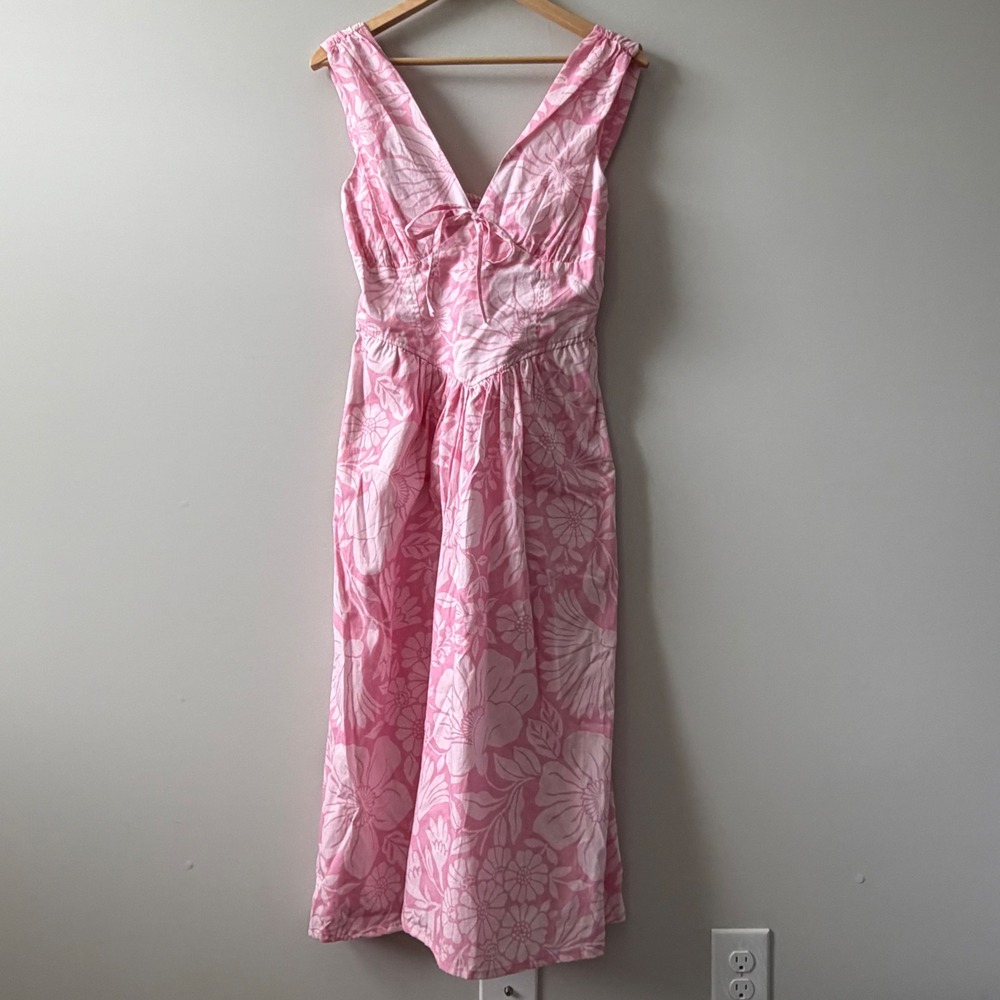 Band of the Free Los Angeles Candy Pink Floral Midi Dress B2275 Small NWT